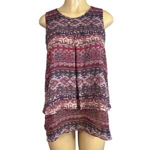 BCBGeneration Aztec Pattern Semi Sheer Layered Tank Top Size Medium NWT